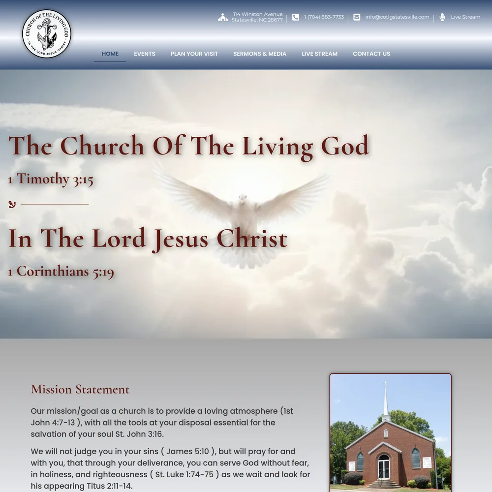 Church of the Living God website preview