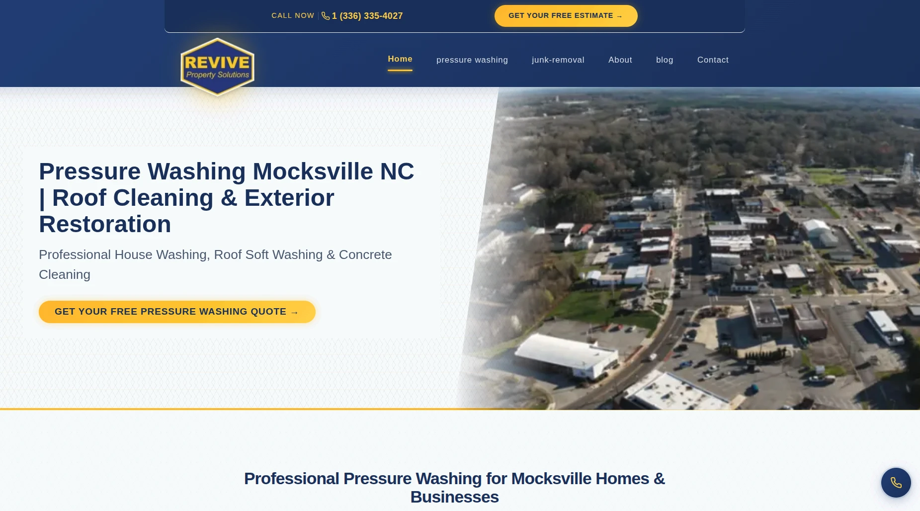 Revive Property Solutions website preview showing pressure washing and exterior restoration services